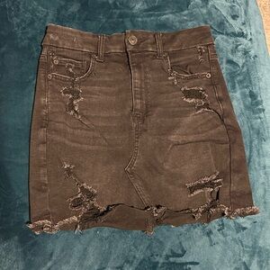 Black Distressed Jean Skirt